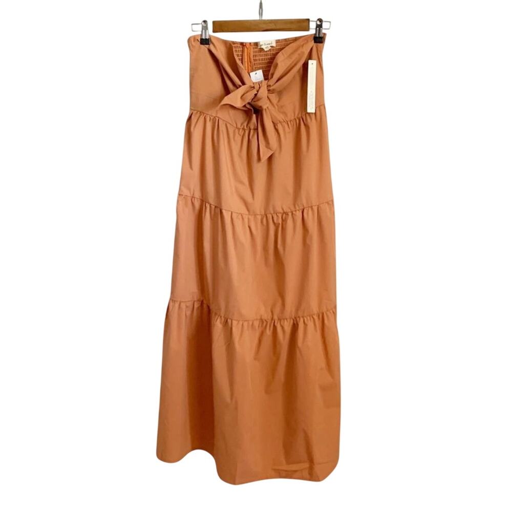 Anthropologie Strapless Tie Front Midi Dress Medium Orange NWT - Picture 2 of 8